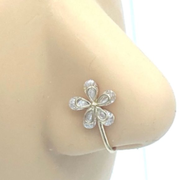 CZ Flower 24 KT Gold Plated Nose Cuff Fake Nose Rings No Piercing Jewelry - Picture 1 of 5